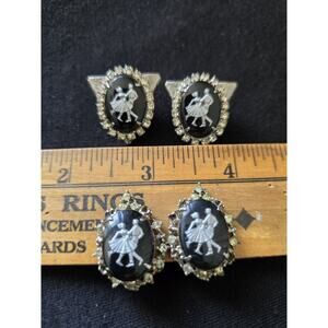 Charming 50s/ 60's square Dancing Couple Clip-On Earrings & Matching Collar Tips